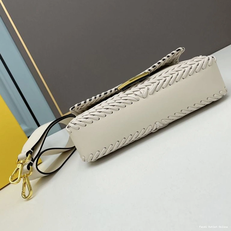 Cheap Leather Stitching Baguette Medium In Fendi Bag White 0807
